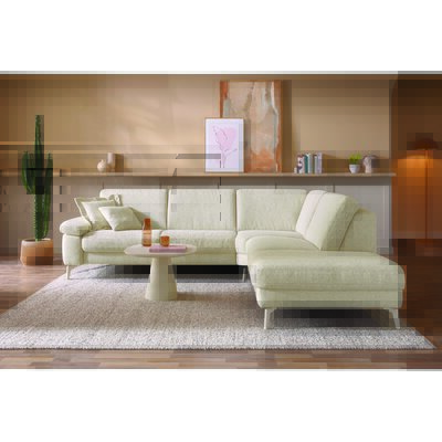 Ecksofa Aracena - 2,5-Sitzer mit Rundecke und Abschlussteil rechts, Stoff, Natur
