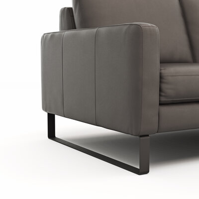 Sofa Enna - 2,5-Sitzer, Armlehne A, Leder, Schwarz, Kufe, Schwarz