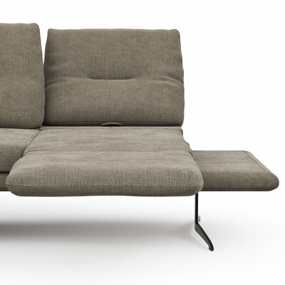 Ecksofa Lucero - Longchair mit 2-Sitzer rechts inkl. Rückenlehne/ Sitztiefe/ Armlehne verstellbar und Drehsitz, Stoff, Olivegrün