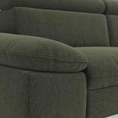 Ecksofa Felipa - 2,5-Sitzer mit Ecke rechts inkl. Kopfteil verstellbar, Stoff, Dunkelgrün