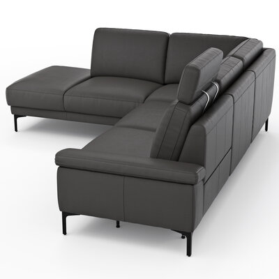 Ecksofa Matero - Ecke mit 2-Sitzer rechts inkl. Relaxfunktion motorisch und Sitzvorzug, Leder, Anthrazit
