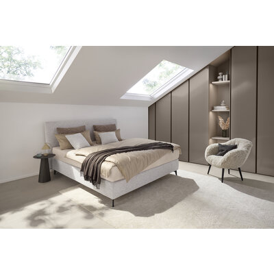 Boxspringbett Delia - Liegefläche ca. 180x200 cm, Stoff, Ecru