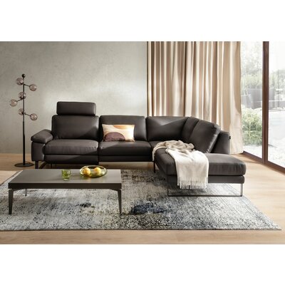 Ecksofa Enna - 3-Sitzer mit Ecke rechts inkl. motorischer Relaxfunktion, Leder, Mocca