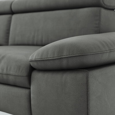 Ecksofa Felipa - Ecke links mit 2,5-Sitzer inkl. Armlehne verstellbar und Rückenlehne/Sitztiefe verstellbar (motorisch), Leder, Grau