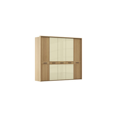 Drehtürenschrank Lenoso - B. ca. 256 cm, Eiche massiv, Glas, Champagner 106113