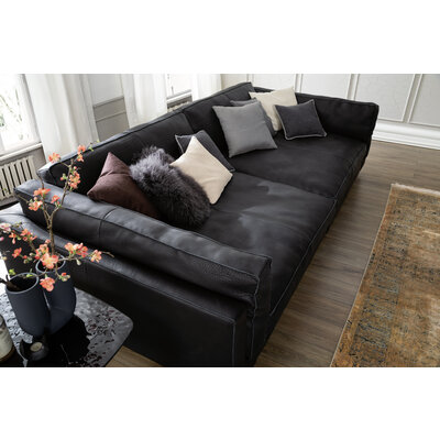 Sofa Aprino 3 - 4-Sitzer XXL, Dickleder, schwarz, Armlehne Kissen