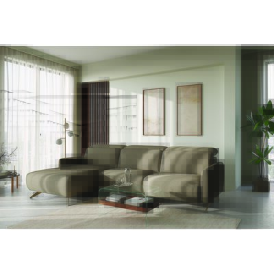 Ecksofa Arona - Longchair mit 2-Sitzer rechts inkl. Relaxfunktion und Kopfteil verstellbar motorisch, Stoff, Grau