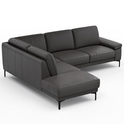 Ecksofa Matero - Ecke mit 2-Sitzer rechts, Leder, Anthrazit