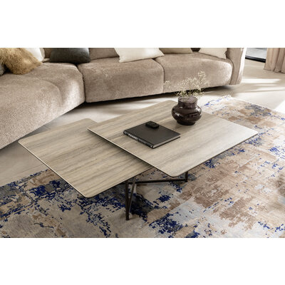 Couchtisch Cena - LB ca. 132x108 cm, Platten drehbar, Keramik, Travertin