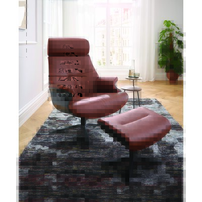 Relaxsessel Avina - Drehbar inkl. Rücken und Kopfteilverstellung, Leder, Cognac, Holzschale Schwarz