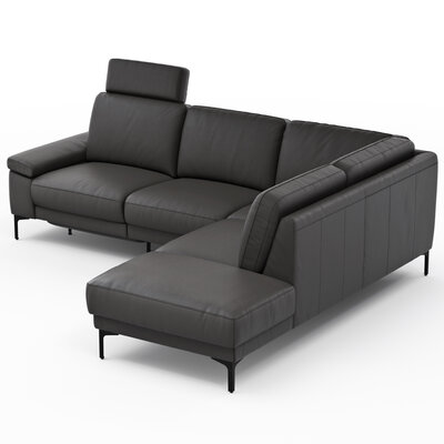 Ecksofa Matero - 2-Sitzer mit Ecke rechts inkl. Relaxfunktion motorisch und Sitzvorzug, Leder, Anthrazit