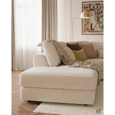 Ecksofa Almeria - Rundecke und Abschlussteil mit 2-Sitzer rechts, Stoff, Offwhite