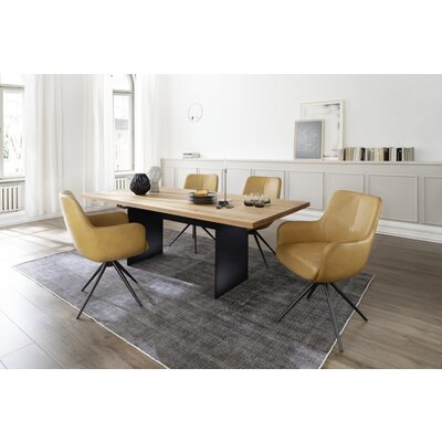 Esstisch 3110 - LB ca. 220x100 cm, ausziehbar,  Asteiche massiv, Geölt, Wange Rohstahl, Schwarz