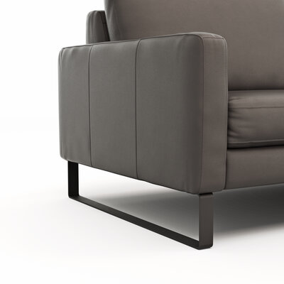 Sofa Enna - 3,5-Sitzer, Armlehne A, Leder, Schwarz, Kufe, Schwarz