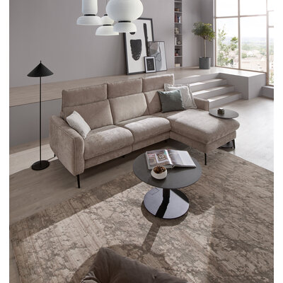 Ecksofa Avela - 2,5-Sitzer mit Longchair rechts inkl. Kopfteile verstellbar und Longchair verstellbar (motorisch), Stoff, Bisquit