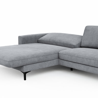Ecksofa Oviedo - Longchair links mit 1,5-Sitzer inkl. Relaxfunktion (motorisch), Stoff, Grau