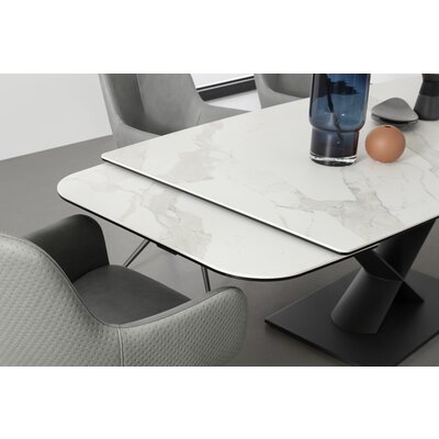 Esstisch Savona - LB ca. 200x100 cm, ausziehbar, Keramik, Weiß, Bootsform