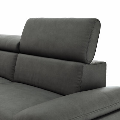 Ecksofa Felipa - Ecke links mit 2,5-Sitzer inkl. Armlehne verstellbar und Rückenlehne/Sitztiefe verstellbar (motorisch), Leder, Grau