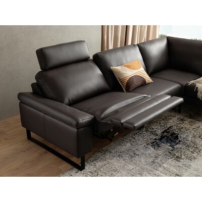 Ecksofa Enna - 3-Sitzer mit Ecke rechts inkl. motorischer Relaxfunktion, Leder, Mocca