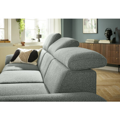Ecksofa Felipa - 3-Sitzer mit Longchair rechts inkl. Relaxfunktion (motorisch), Armlehne und Kopfteil verstellbar, Stoff, Graugrün