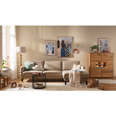 Ecksofa Matero - 2,5-Sitzer mit Longchair rechts inkl. Relaxfunktion motorisch, Leder, Taupe