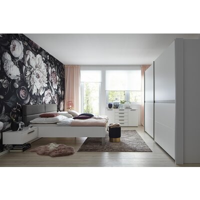 Bett Viana - Liegefläche ca. 200x200 cm, Holzwerkstoff Weiß, Kunstleder Anthrazit
