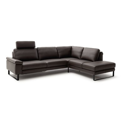 Ecksofa Enna - 3-Sitzer mit Ecke rechts, Leder Mocca