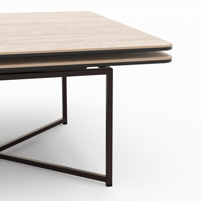 Couchtisch Cena - LB ca. 132x108 cm, Platten drehbar, Keramik, Travertin