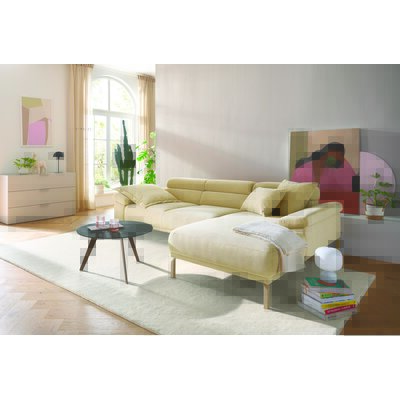 Ecksofa Bolonia - 2-Sitzer mit Longchair rechts inkl. Rückenlehne- und Kopfteilverstellung, Stoff, Cappuccino