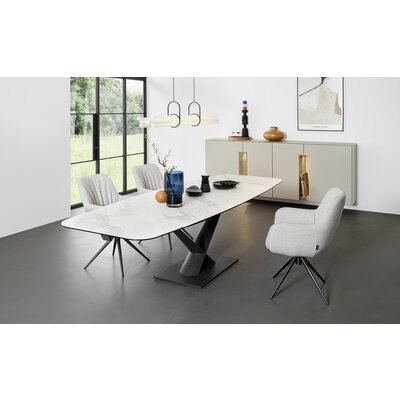 Esstisch Savona - LB ca. 200x100 cm, ausziehbar, Keramik, Weiß, Bootsform
