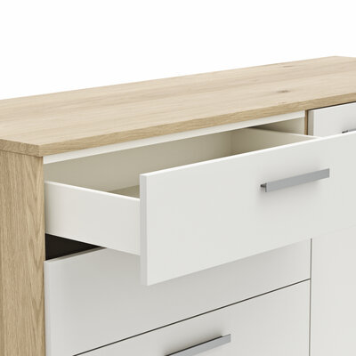 Kommode Viana - Balkeneiche furniert, Weiß