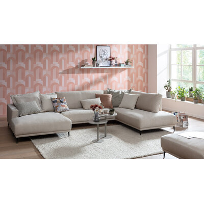 Wohnlandschaft Solero 2.0 - Longchair mit 2-Sitzer und Ecke rechts, Stoff, Natur