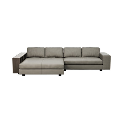 Ecksofa Aprino 1 - Longchair links mit 2,5-Sitzer, Leder, Grau 108112