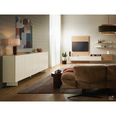 Wohnwand Satola -  Lack creme, Eiche furniert