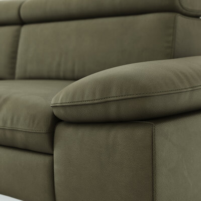 Ecksofa Felipa - Ecke links mit 2,5-Sitzer inkl. Armlehne verstellbar und Rückenlehne/Sitztiefe verstellbar (motorisch), Leder, Olive