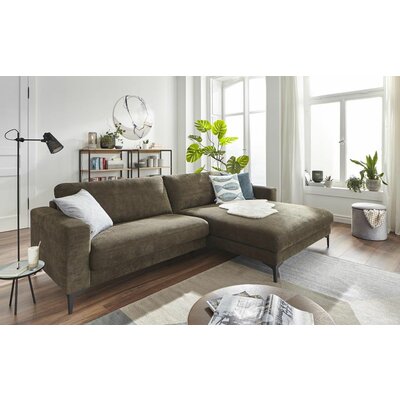 Ecksofa Oviedo - 1,5-Sitzer mit Longchair rechts, Stoff, Braungrün