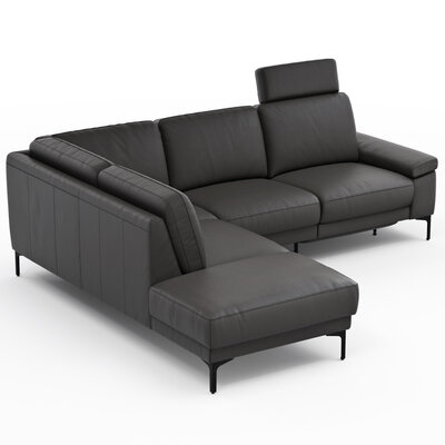 Ecksofa Matero - Ecke mit 2-Sitzer rechts inkl. Relaxfunktion motorisch und Sitzvorzug, Leder, Anthrazit