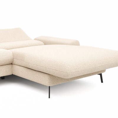 Ecksofa Gotera - 1,5-Sitzer med + 1,5-Sitzer med mit Longchair groß rechts inkl. Schlaffunktion (teilmotorisch), Armlehne klappbar, Rückenlehne verstellbar  und einmal Relaxfunktion (teilmotorisch), Stoff, Creme