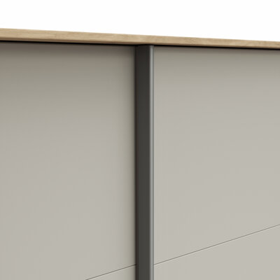 Schwebetürenschrank Viana - B ca. 338 cm, Furnier, Balkeneiche, Hellgrau