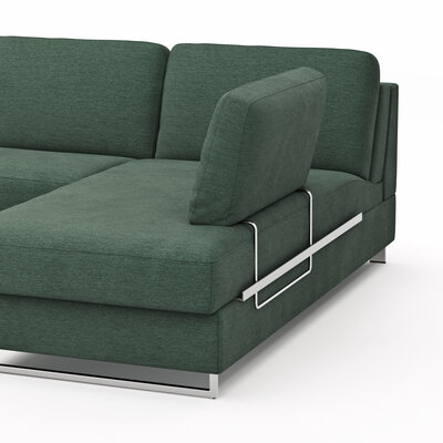 Ecksofa Nuoro - 2-Sitzer mit Longchair rechts inkl. Schlaffunktion und Bettkasten, Stoff, Dunkelgrün