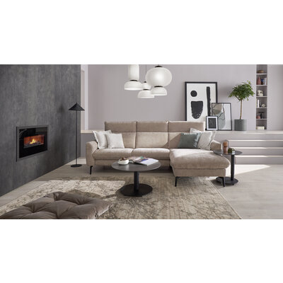 Ecksofa Avela - 2,5-Sitzer mit Longchair rechts inkl. Kopfteile verstellbar und Longchair verstellbar (motorisch), Stoff, Bisquit