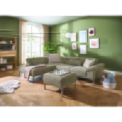Ecksofa Bolonia - Ecke und Abschlussteil mit 2-Sitzer rechts inkl. Armlehne klappbar, Kopfteile und Rückenlehnen verstellbar, Stoff, Graubeige