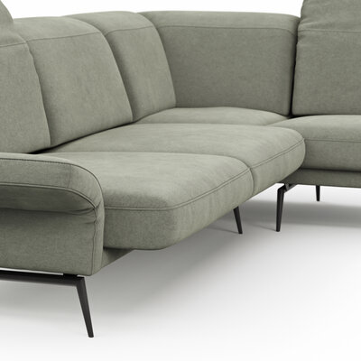 Ecksofa Estrela 2.0 - 2- Sitzer mit Ecke rechts inkl. Kopfteil/Armteil verstellbar und Sitzvorzug motorisch, Stoff, Limone