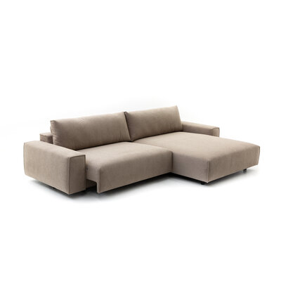Ecksofa Sorano Plus - 1,75-Sitzer, Longchair rechts, inklusive motorischer Sitzvorzug und Relax Bett, Stoff, Graubeige