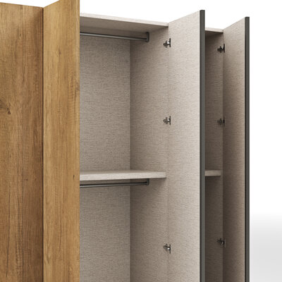 Drehtürenschrank Loretto - B ca. 254 cm, Melamin Astig hell