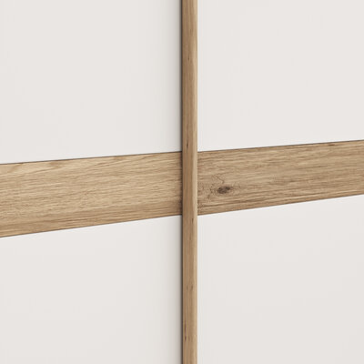 Schwebetürenschrank Viana - B ca. 301 cm, Lack, Weiß, Riffholz, Balkeneiche