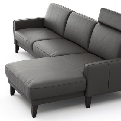 Ecksofa Matero - 2,5-Sitzer mit Longchair rechts inkl. Relaxfunktion motorisch, Leder, Anthrazit