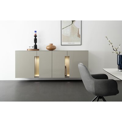 Sideboard 3900 -  Hängend inklusive Beleuchtung, Lack matt, Hellgrau