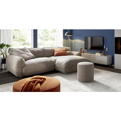 Ecksofa Fluffy - 2,5-Sitzer mit Longchair rechts inkl. Rückenlehne verstellbar, Stoff, Taupe