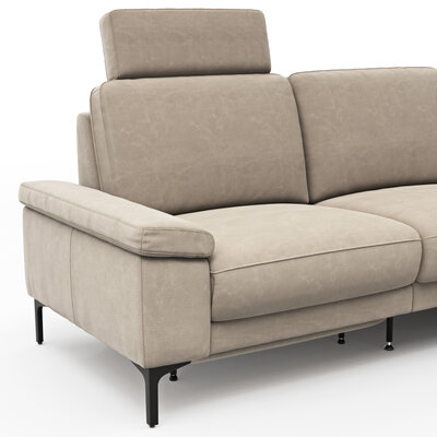 Ecksofa Matero - 2-Sitzer mit Ecke rechts inkl. Relaxfunktion motorisch und Sitzvorzug, Leder, Taupe